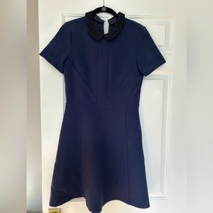 Comptoir de Cotonniers Blue Dress w Removable Lace Peter Pan Collar. Size XS/36